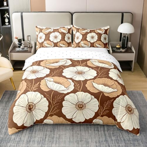 jejeloiu Floral Duvet Cover 100% Cotton Queen Size Boho Flowers