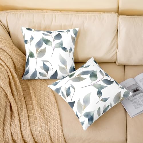 Set of 2 Leaves Throw Pillow Covers 22x22 Spring Botanical Pillow