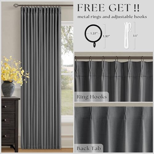 TWODRAPES Charcoal Grey Pleated Thick Linen Blackout Curtains