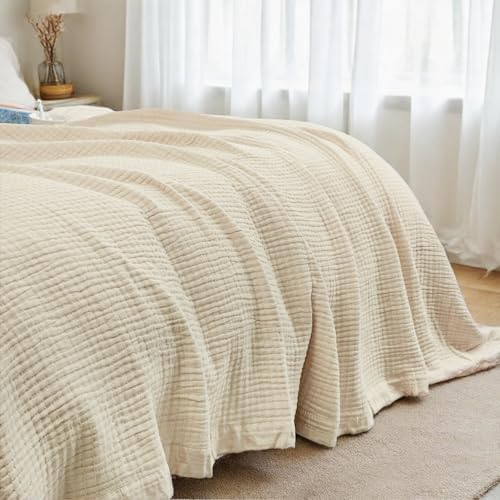 100% Cotton Muslin Blanket, Breathable All-Season Gauze Blanket for