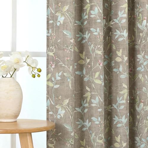 OWENIE Taupe Light Filtering Floral Curtains 84 Inches Long 2 Panels