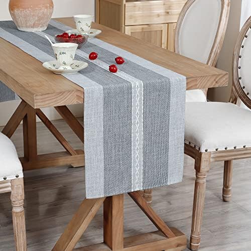NEWISHER Farmhouse Braided Striped Embroidery Table Runner 90 inches