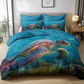 King Duvet Cover Set Soft Microfiber Animals Sea Turtles Sky Blue
