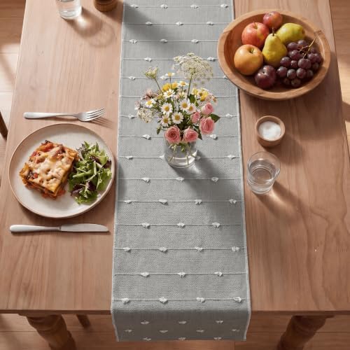 Artoid Mode Grey Farbic Rustic Cotton Woven Table Runner, Farmhouse