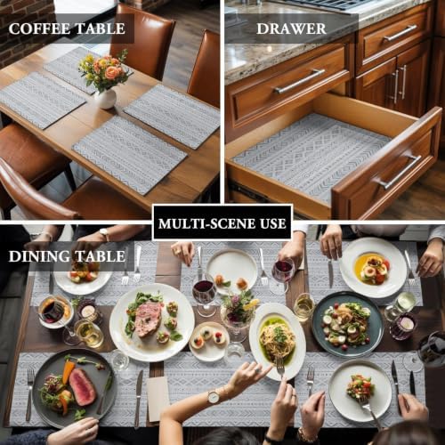 Slate Gray Boho Placemats Set of 8, Cotton Linen Fabric Place Mats