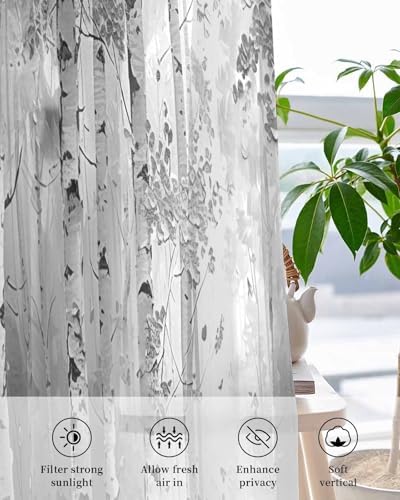 Grey Sheer Curtains 63 Inch Length Grommet Semi Sheer Drapes for