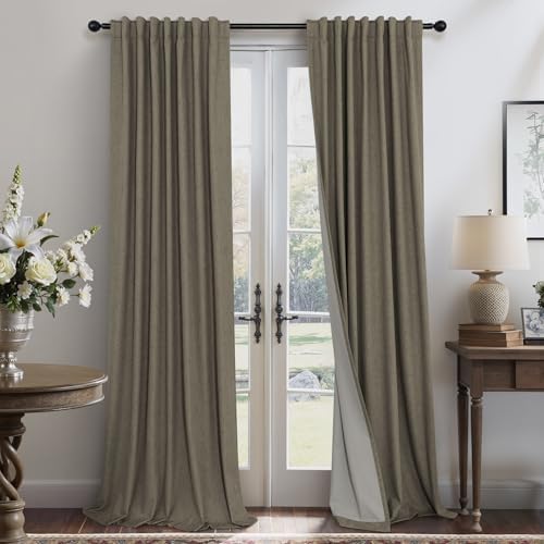 Linen Brown Curtains for Bedroom 84 Inch Long 2 Panel Burg 100%