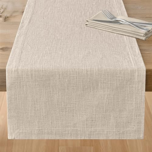 100% Natural Cotton Linen Table Runner, 14x90in Natural Linen