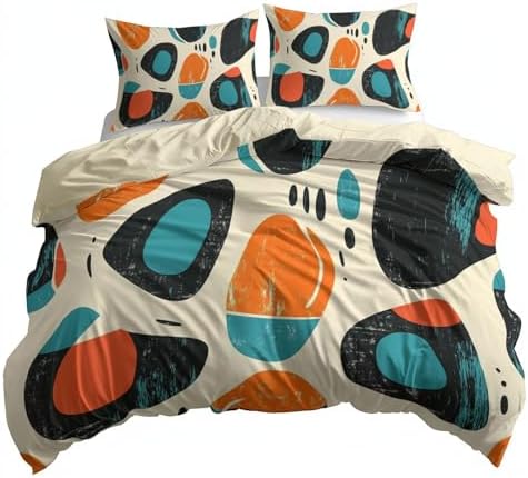 King Size Duvet Cover Retro Abstract Geometry, Soft Microfiber Bedding