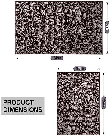 Gray Chenille Bathroom Rugs Set 2 Piece - Non Slip Absorbent Bath Mat