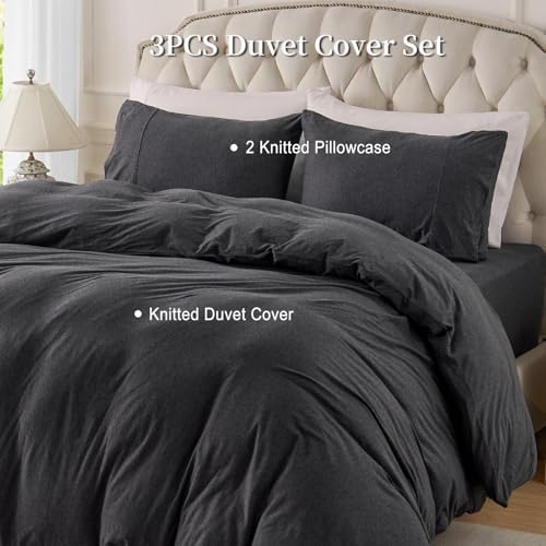 PURE ERA Jersey Knit Duvet Cover Set Heather Charcoal Grey Oversized