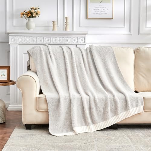 CozeCube Reversible Knitted Throw Blanket, Grey White Melange 60"x80"