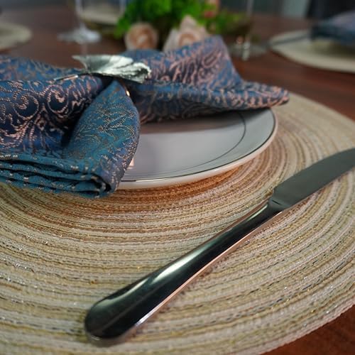 WAZAIGUR 14inch Round Placemats Set of 4 Table Mats, Cream with Golden