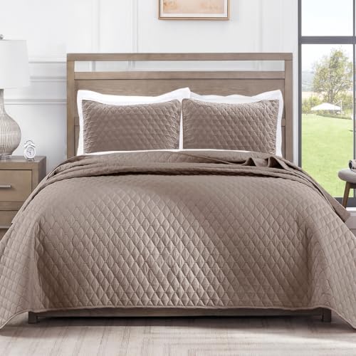 Exclusivo Mezcla Reversible King Size Quilt Bedding Set, Taupe