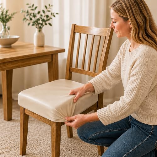 6-Pack Light Beige Stretch Chair Seat Covers, Washable Universal