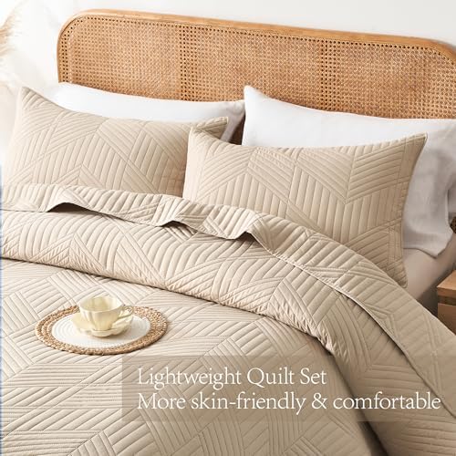 Davulos King Quilt Bedding Set,Beige Ultrasonic King/Cal King Quilt