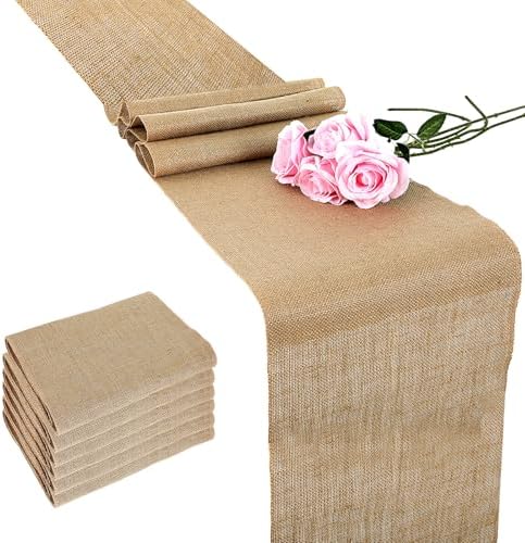 6 Pack Natural Burlap Table Runners,12 x 71 Inches Rustic Jute Table