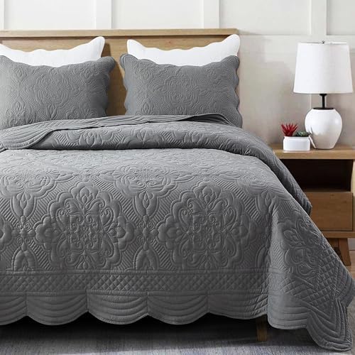 meadow park Embroidered Bedspread Set King Size - 3 Pieces, Washed