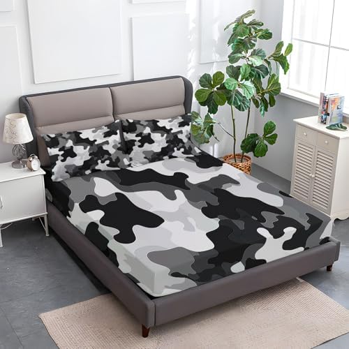 Fitted Sheet 3 Pieces Twin XL Size Camouflage Geometric Camouflage