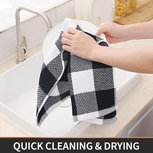 Homaxy 100% Cotton Waffle Weave Kitchen Dish Cloths and Check Kitchen