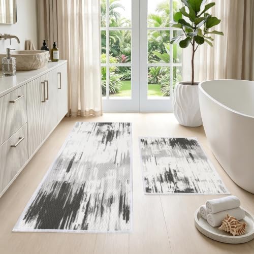 JIUZHEN Chenille Weave Bath Mats Super Absorbent Bathroom Mats Set Non