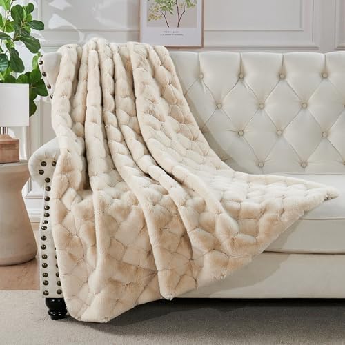 Home Soft Things Jacquard Rabbit Faux Fur Throw Blanket, 50"x60"