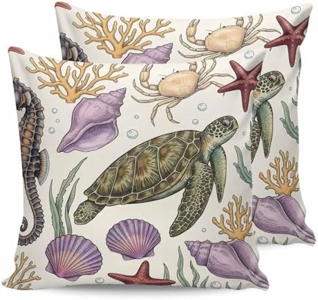 Pillow Covers 20x20 Set of 2, Turtle Coastal Coastal Throw Pillow
