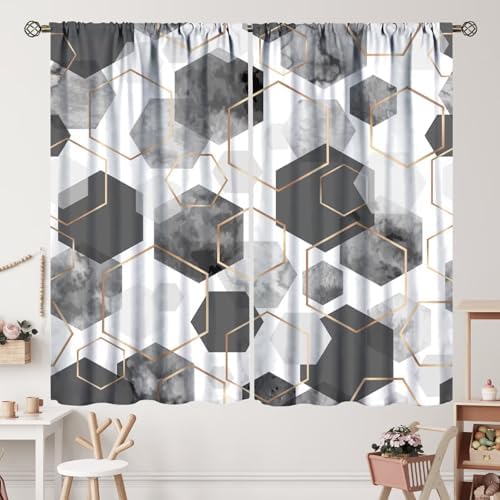 Grey Modern Curtains Gray Geometric Art Abstract Curtain with Rod