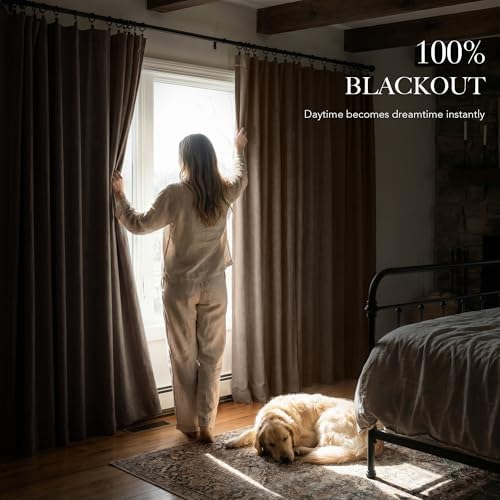 RYB HOME Brown 100% Blackout Curtains 96 Inch Long for Living Dining