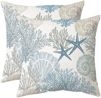 Tritard Coastal Pillow Covers Set of 2, 22x22, Blue