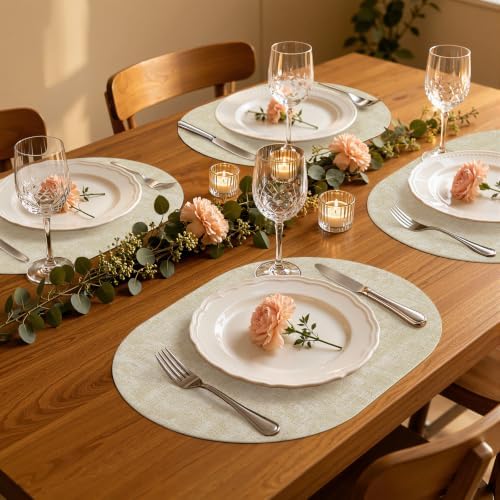 Homaxy Oval Faux Leather Placemats Set of 6, Easy to Clean, Beige