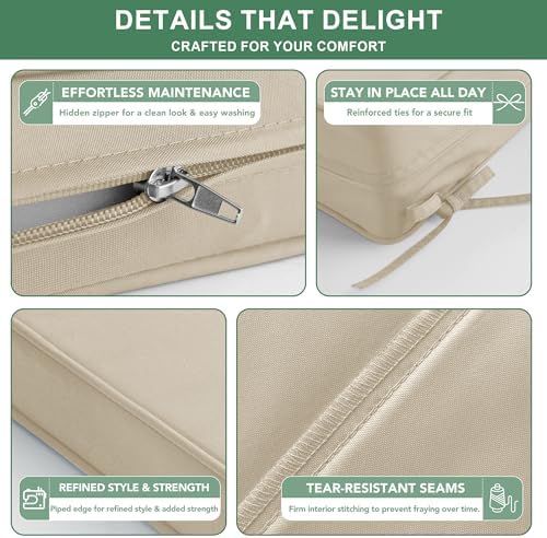 Summsun Outdoor Chair Cushion Water Resistant, 19 x 19 Inch, Cream
