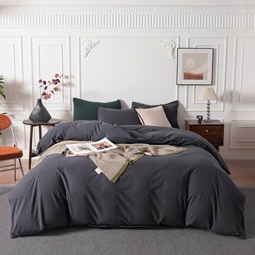 Janlive Washed Cotton Duvet Cover Set Linen Feel Textured Ultra Soft