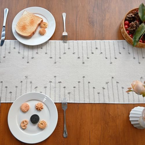 Boho Table Runner with Tassel for Kitchen Dining 72 Inch Long Rustic