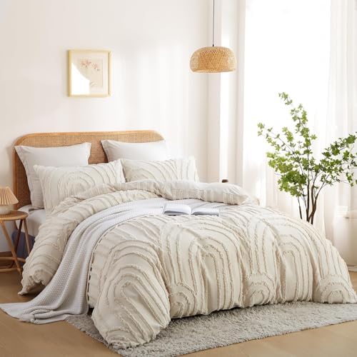 Nautral Tufted Cotton Duvet Cover - 5 Piece Luxury Shabby Chic Boho