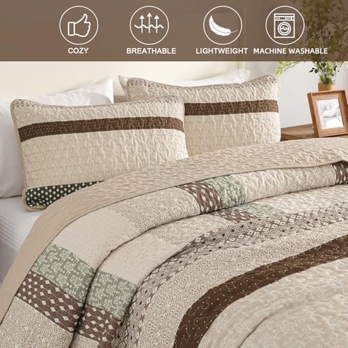 WONGS BEDDING Khaki Quilt King Size (110" x 90"), Soft Stripe