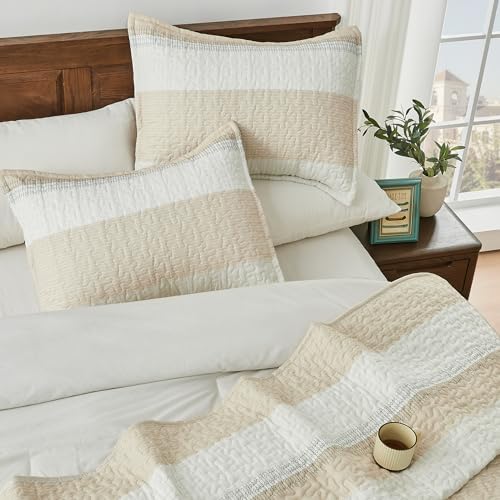 Andency King Size Quilt Set Beige, 3 Pcs Bedspreads & Coverlets