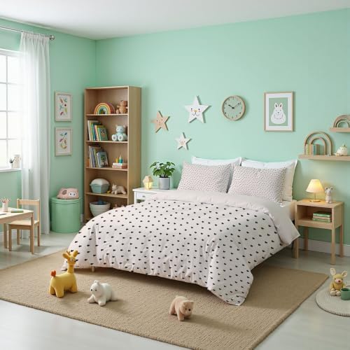 Beige Simple Black Heart Duvet Cover Set for Women Girls 3 Pcs Cute
