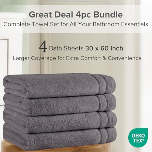 Comfort Spaces 4 Pc Bath Sheet Set 30x60, 100% Cotton 400GSM, Dark