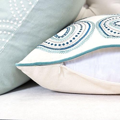 Embroidery Cotton Throw Pillow Cover,Connelly Aqua and Teal Decorative