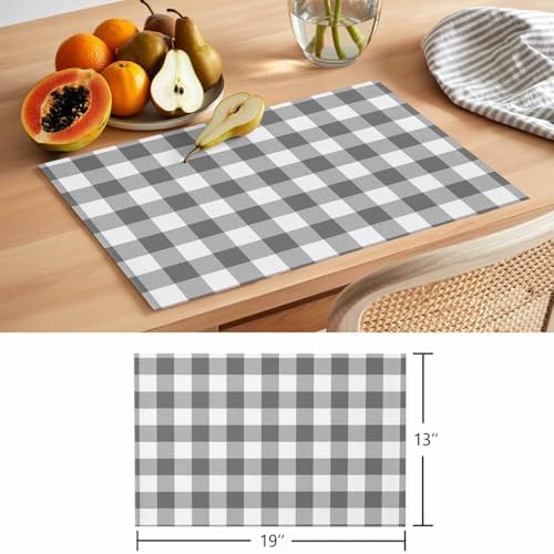 Cotton Linen Placemats for Dining Table Set of 8 Gray Buffalo Check