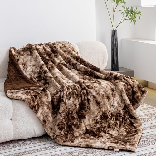 Super Soft Faux Rabbit Fur & Fleece Sherpa Throw Blanket - Ultra Soft