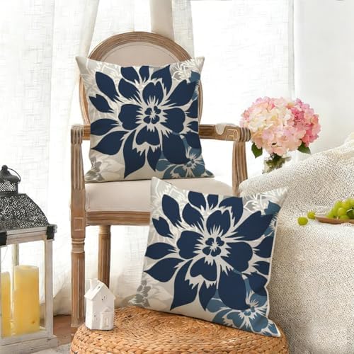 RABUSOFA Dark Blue Gray Floral Pillow Covers 20x20 Inch Set of 2