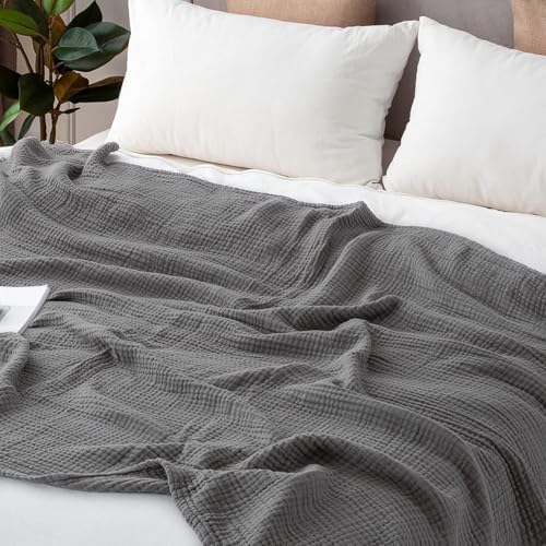 EMME Muslin Cotton Blanket Adults Coverlet,Cal King,Grey 2