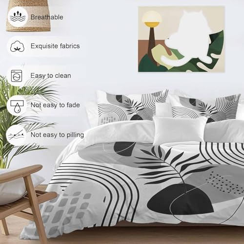 Grey Boho Geometric Duvet Cover Set, Vintage Ethnic Abstract Lines