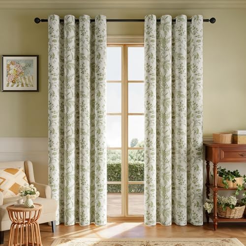 Rinwoc Vintage Leaf and Floral Print Blackout Curtains Set of 2 Panels