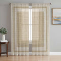 Beige Vintage Sheer Curtains 108 Inch Length 2 Panels, Rustic