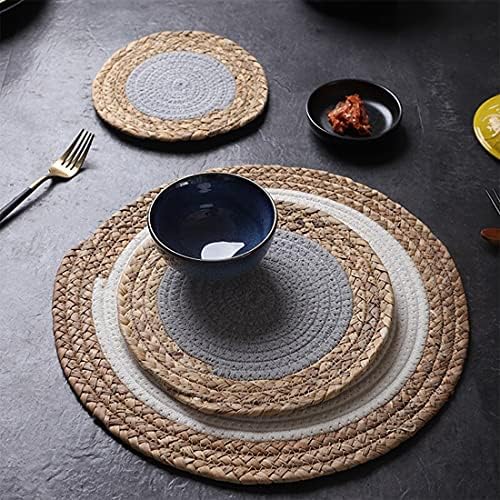 Fennco Styles Hand-Woven Rattan Cotton Rope Placemats 14-Inch Round