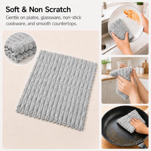 kimteny Microfiber Dish Cloths for Washing Dishes 24 Pack, Light Grey