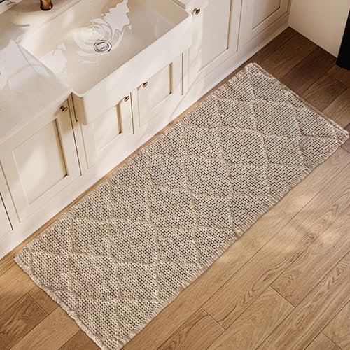 ZALL Tan Waffle Bath Mat,Super Absorbent Non Slip Bathroom Rug,Brown